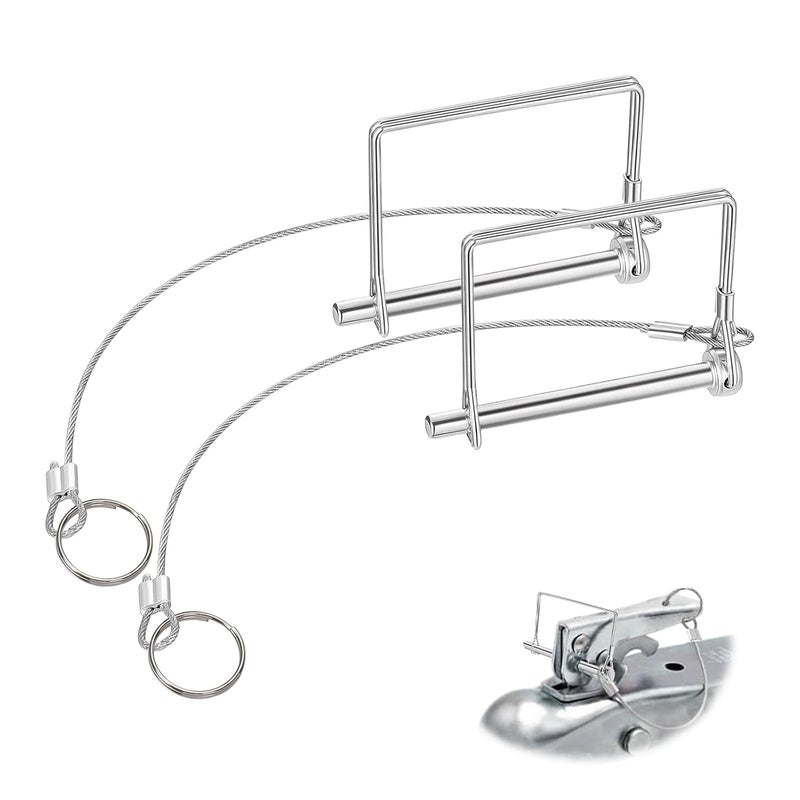 BADAO 2Pack Locking Pins,Square-Shaped Trailer Pin with Anti-Lost Rope Ring,Premium Trailer Hitch Pin,Hitch Locking Pin,Professional Trailer Coupler Pins for Farm Lawn Garden Wagons Towing,Size 1/4" x 2.75" - Image 1
